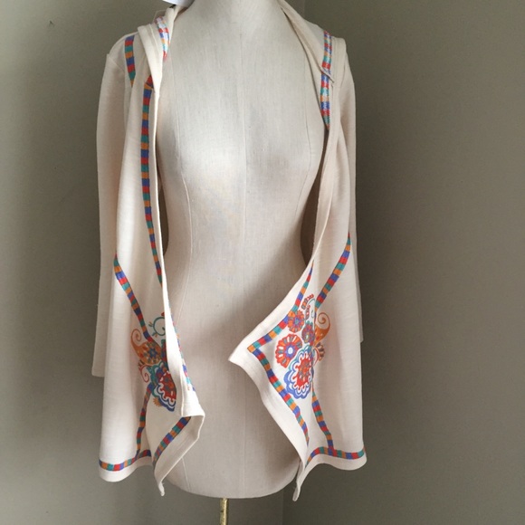 New NWT THML cream embroidered open hood jacket S - Picture 3 of 14